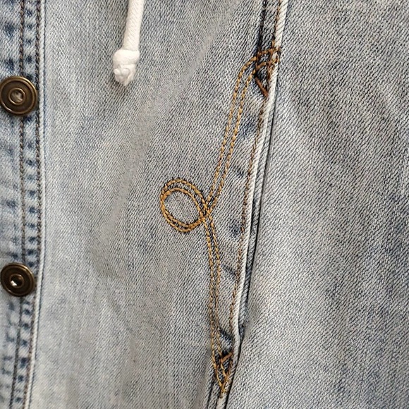 Rare Cozy Boho Distressed Beachy Hippie Denim Hoodie Jacket - Picture 5 of 6